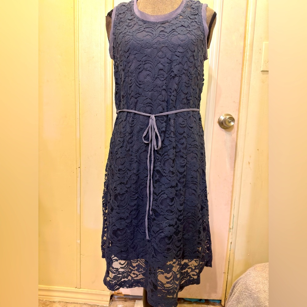 Simply Vera Dark Blue Lace Overlay Dress